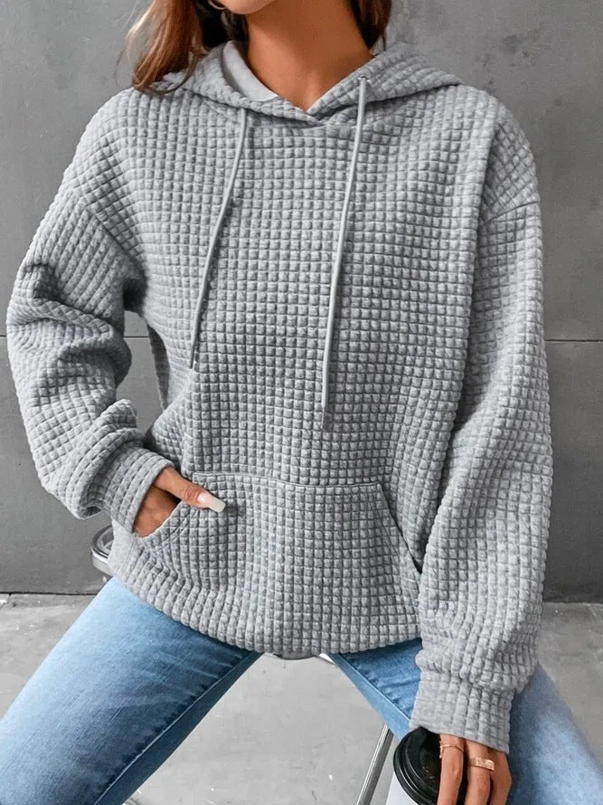 Fashion Waffle Hoodie Sweater Women's Sports Sweatshirt Casual Long Sleeve Tops Womens Clothing - Muhaab