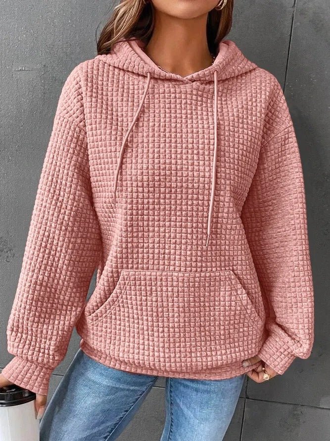 Fashion Waffle Hoodie Sweater Women's Sports Sweatshirt Casual Long Sleeve Tops Womens Clothing - Muhaab