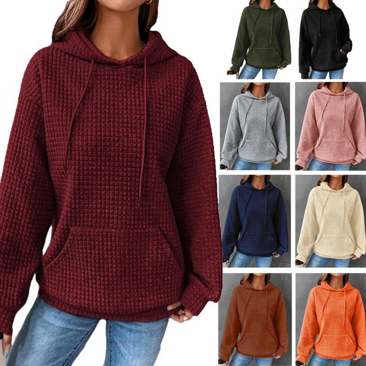 Fashion Waffle Hoodie Sweater Women's Sports Sweatshirt Casual Long Sleeve Tops Womens Clothing - Muhaab