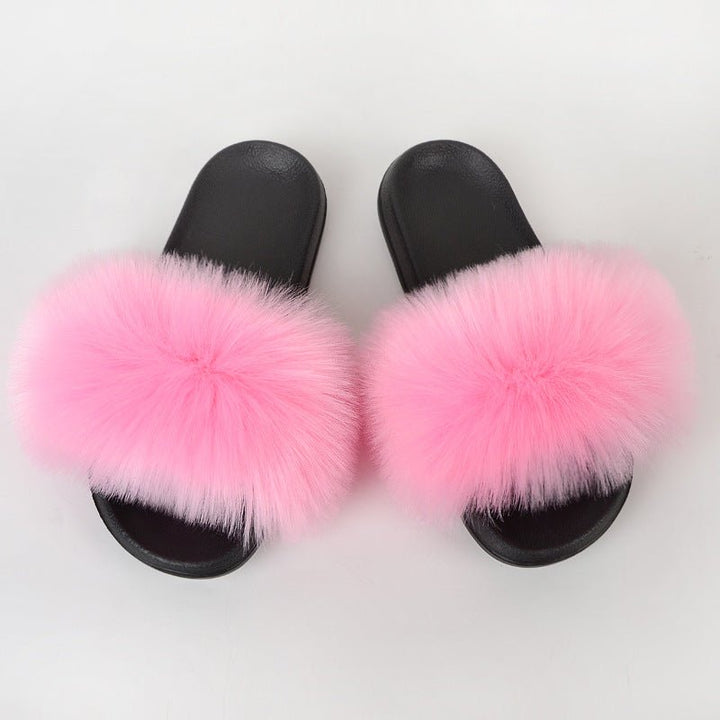 Faux Fox Fur Slippers Women Non Slip Plush Slippers - Muhaab