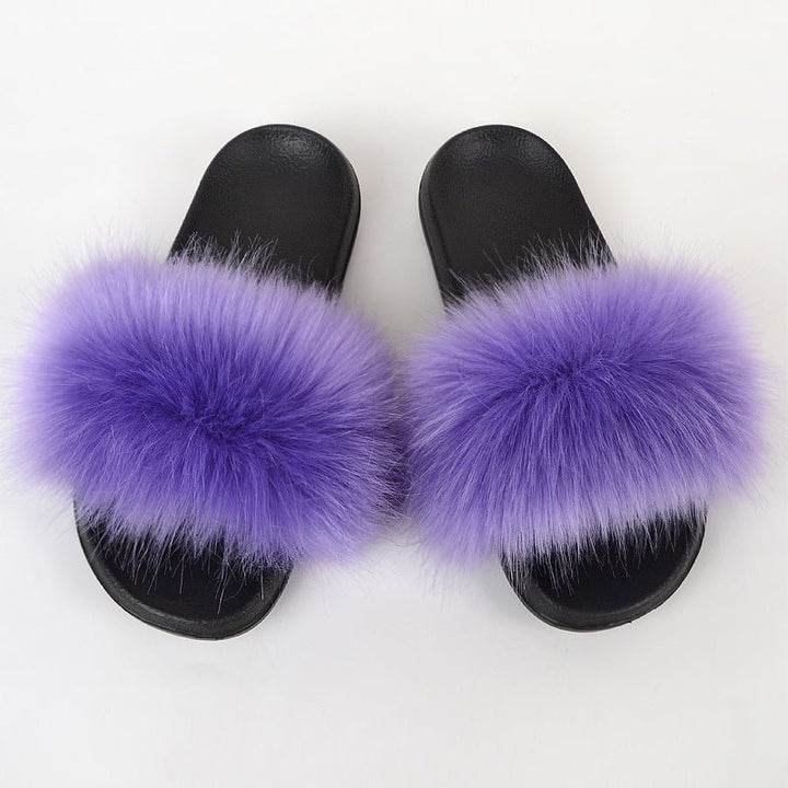 Faux Fox Fur Slippers Women Non Slip Plush Slippers - Muhaab