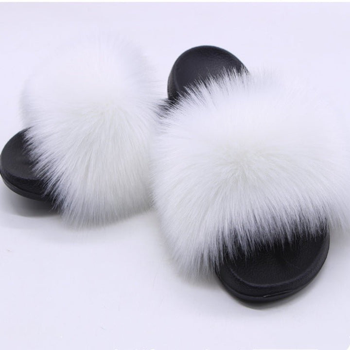 Faux Fox Fur Slippers Women Non Slip Plush Slippers - Muhaab