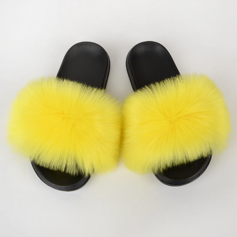 Faux Fox Fur Slippers Women Non Slip Plush Slippers - Muhaab