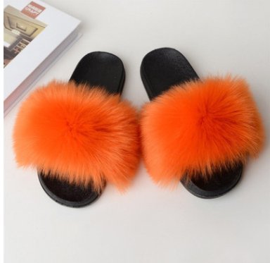 Faux Fox Fur Slippers Women Non Slip Plush Slippers - Muhaab