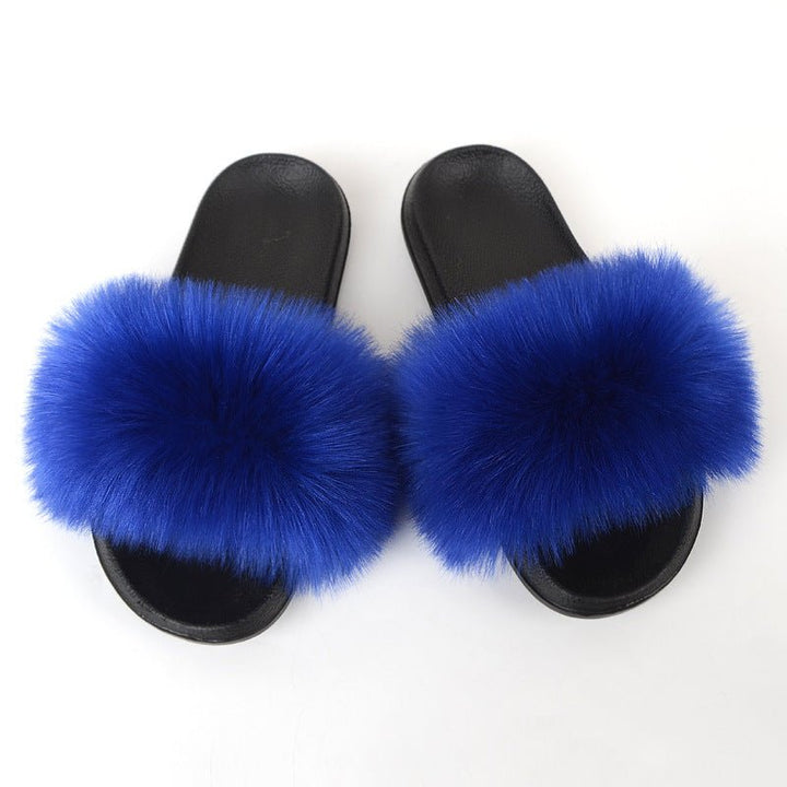 Faux Fox Fur Slippers Women Non Slip Plush Slippers - Muhaab