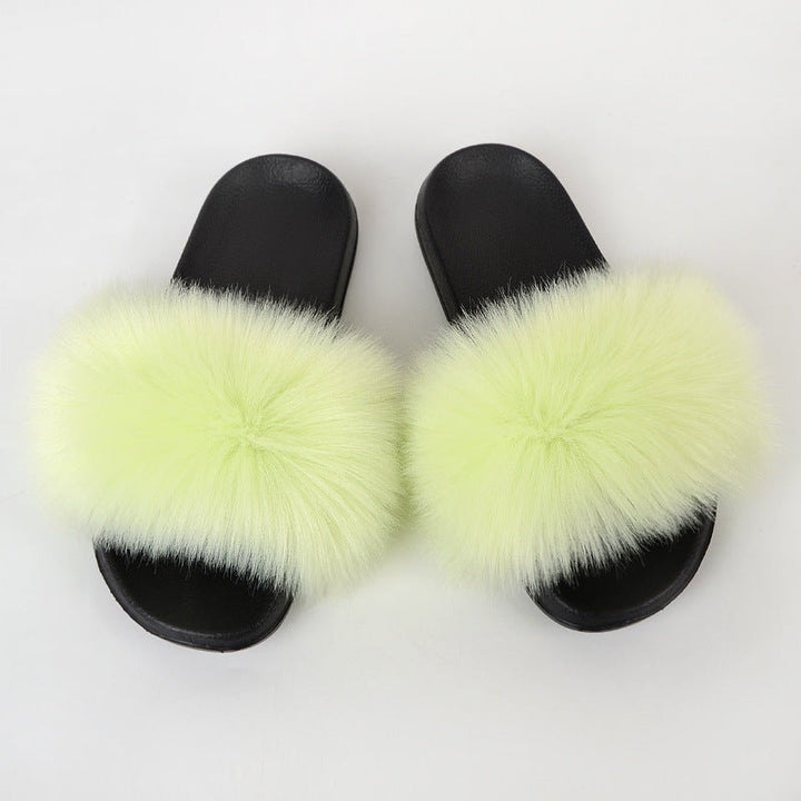 Faux Fox Fur Slippers Women Non Slip Plush Slippers - Muhaab