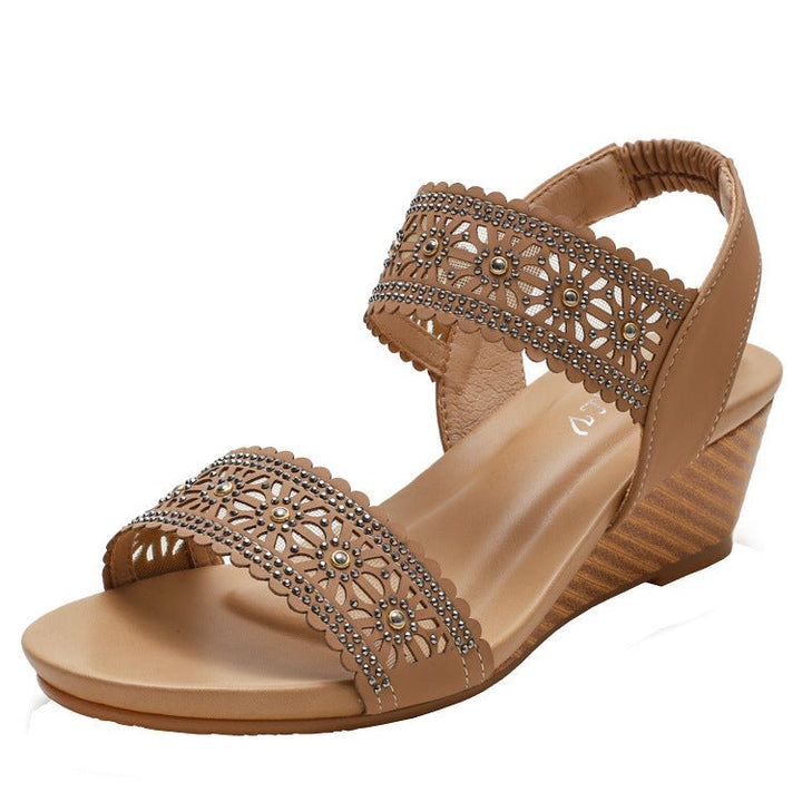 Flower Hollow Out Sandals With Rhinestones Wedges Shoes Women - Muhaab