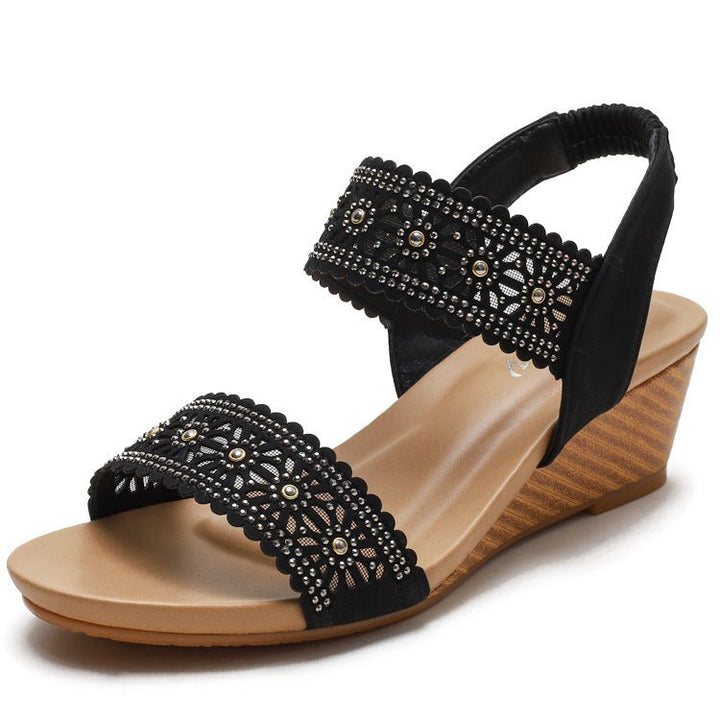 Flower Hollow Out Sandals With Rhinestones Wedges Shoes Women - Muhaab