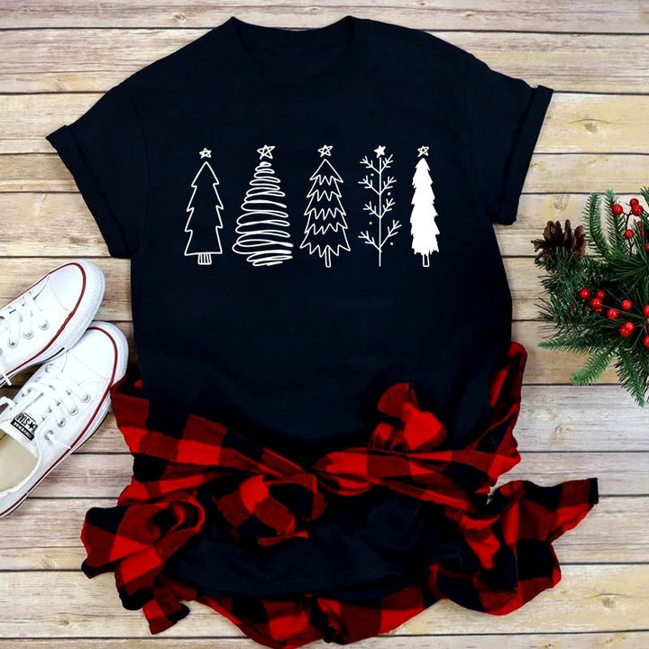 Foreign Trade Christmas Tree T-shirt Men And Women Red - Muhaab