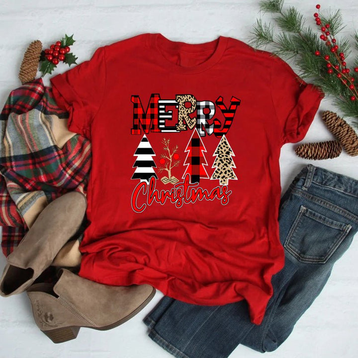 Foreign Trade Christmas Tree T-shirt Men And Women Red - Muhaab