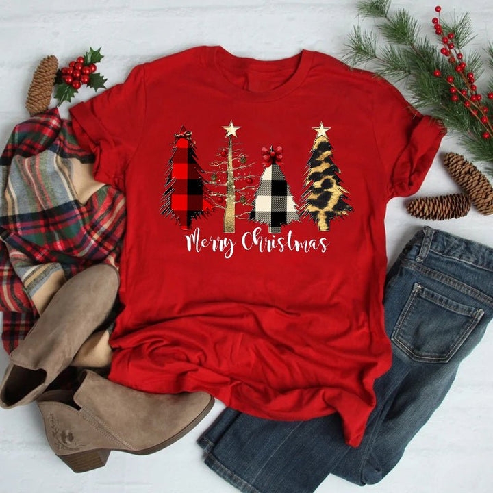 Foreign Trade Christmas Tree T-shirt Men And Women Red - Muhaab