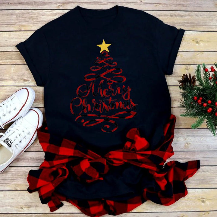 Foreign Trade Christmas Tree T-shirt Men And Women Red - Muhaab