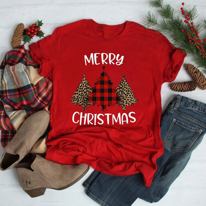 Foreign Trade Christmas Tree T-shirt Men And Women Red - Muhaab