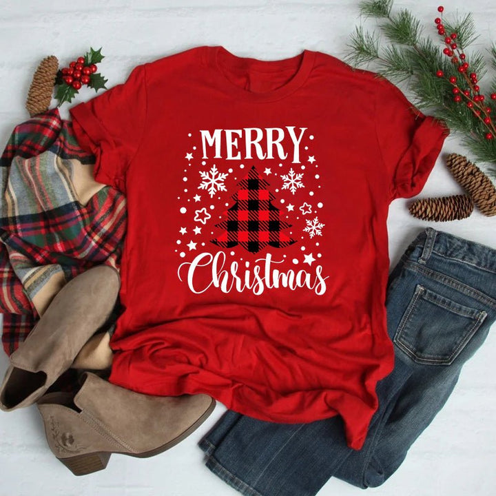 Foreign Trade Christmas Tree T-shirt Men And Women Red - Muhaab