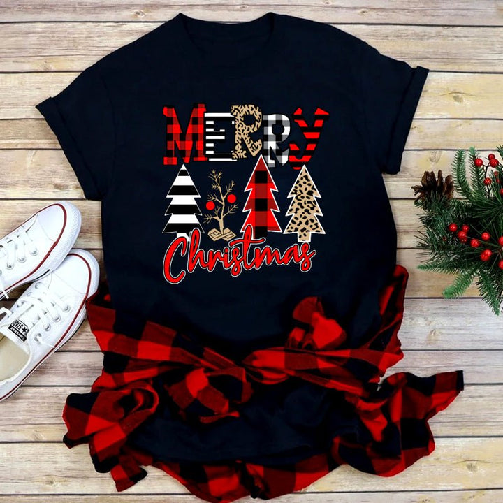 Foreign Trade Christmas Tree T-shirt Men And Women Red - Muhaab