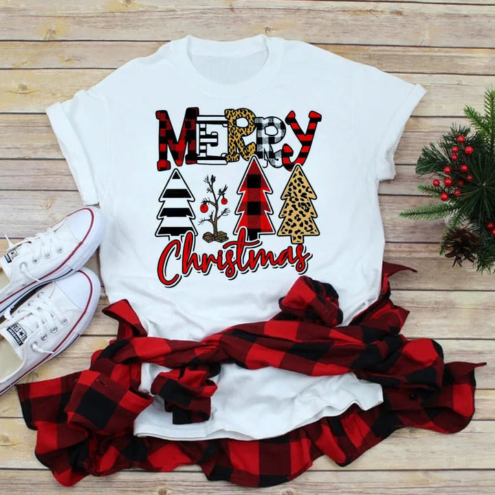 Foreign Trade Christmas Tree T-shirt Men And Women Red - Muhaab