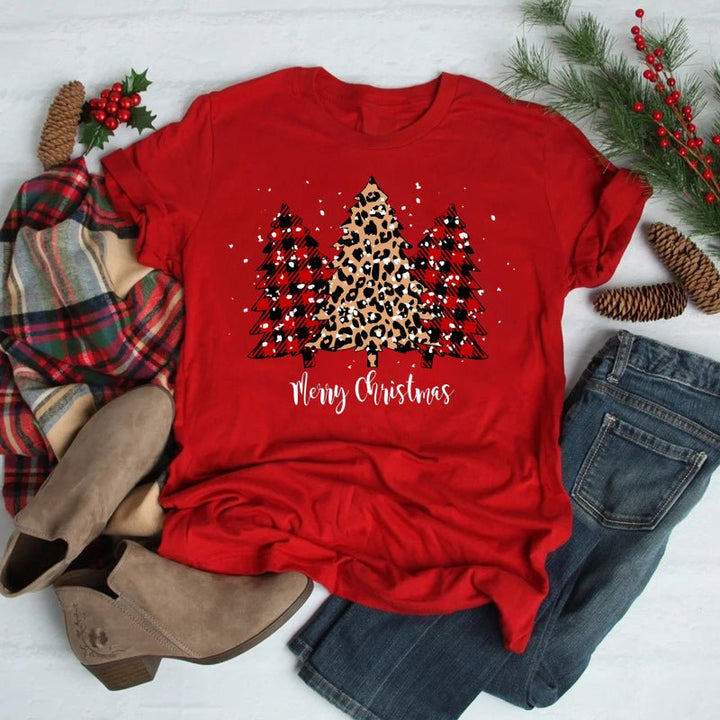 Foreign Trade Christmas Tree T-shirt Men And Women Red - Muhaab