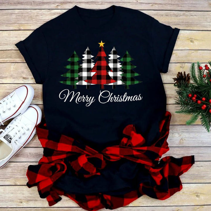 Foreign Trade Christmas Tree T-shirt Men And Women Red - Muhaab