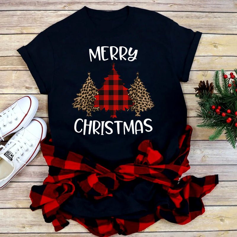 Foreign Trade Christmas Tree T-shirt Men And Women Red - Muhaab