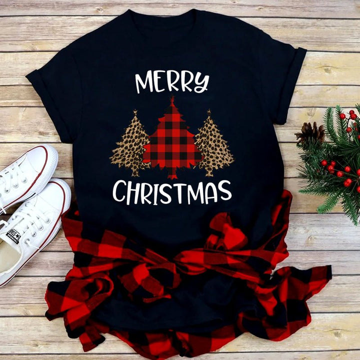 Foreign Trade Christmas Tree T-shirt Men And Women Red - Muhaab