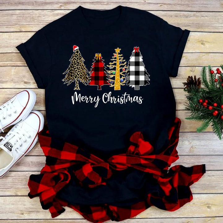 Foreign Trade Christmas Tree T-shirt Men And Women Red - Muhaab