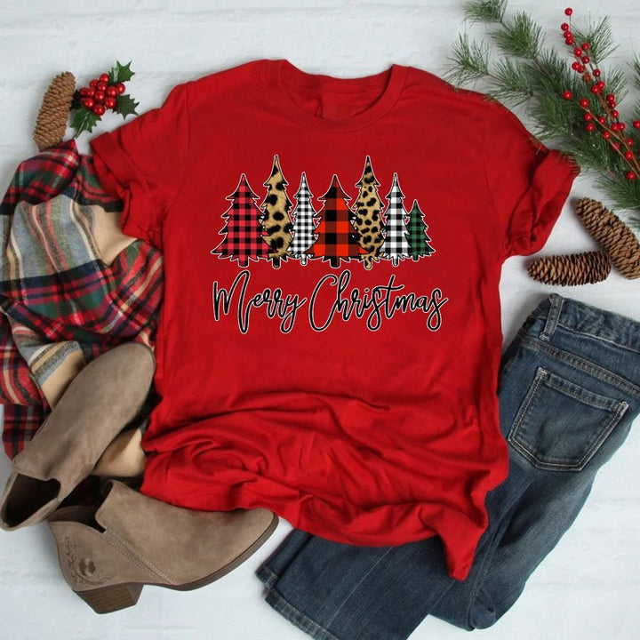 Foreign Trade Christmas Tree T-shirt Men And Women Red - Muhaab