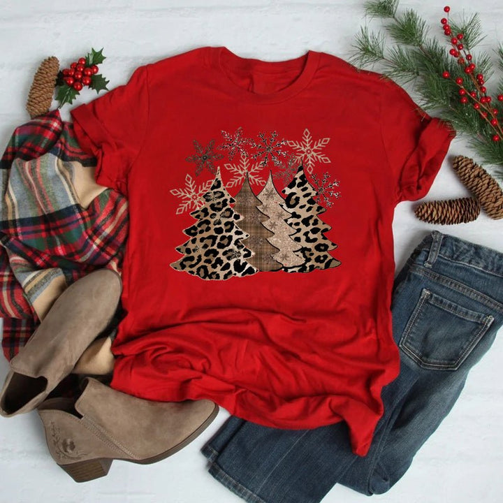 Foreign Trade Christmas Tree T-shirt Men And Women Red - Muhaab