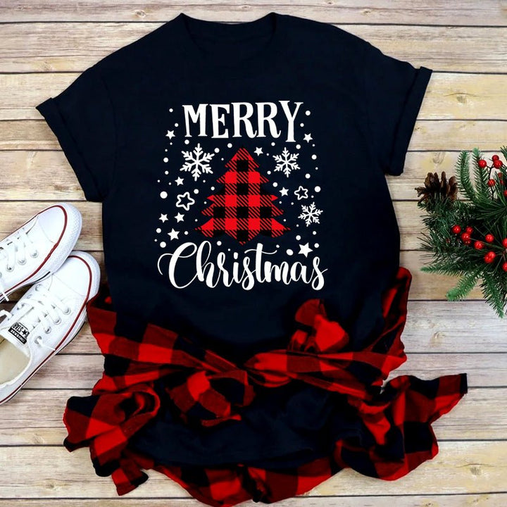 Foreign Trade Christmas Tree T-shirt Men And Women Red - Muhaab