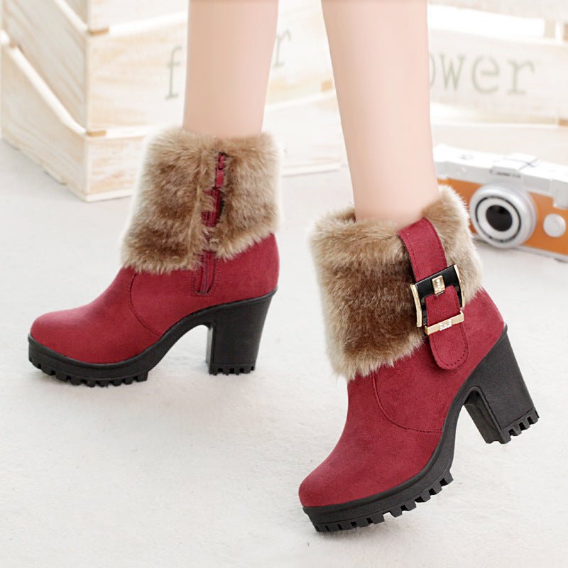 Furry snow boots short tube suede short boots women - Muhaab