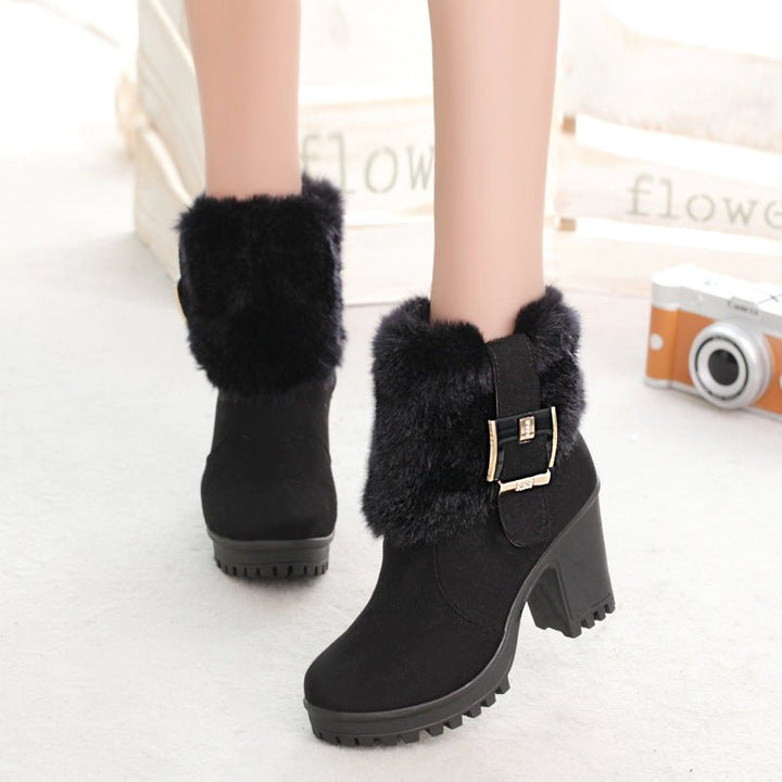 Furry snow boots short tube suede short boots women - Muhaab