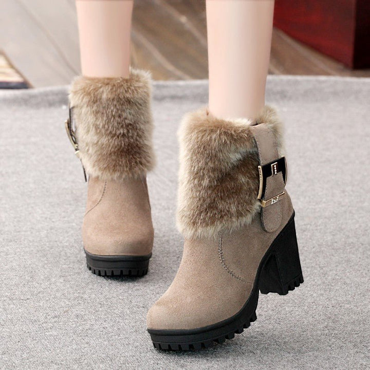 Furry snow boots short tube suede short boots women - Muhaab