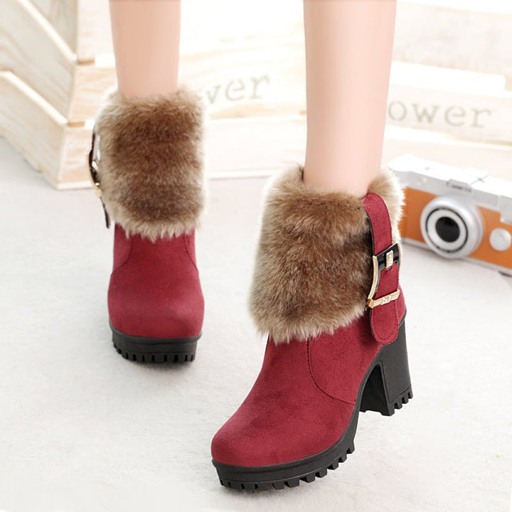 Furry snow boots short tube suede short boots women - Muhaab