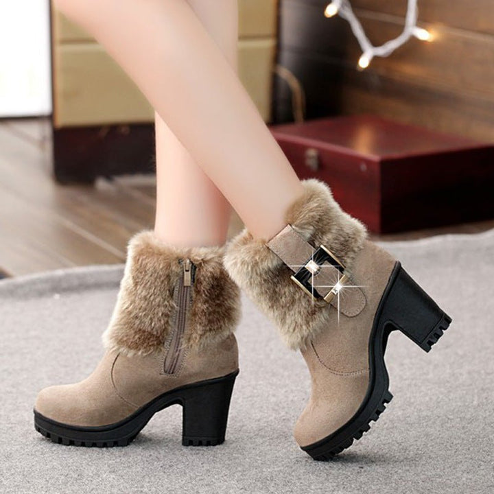 Furry snow boots short tube suede short boots women - Muhaab