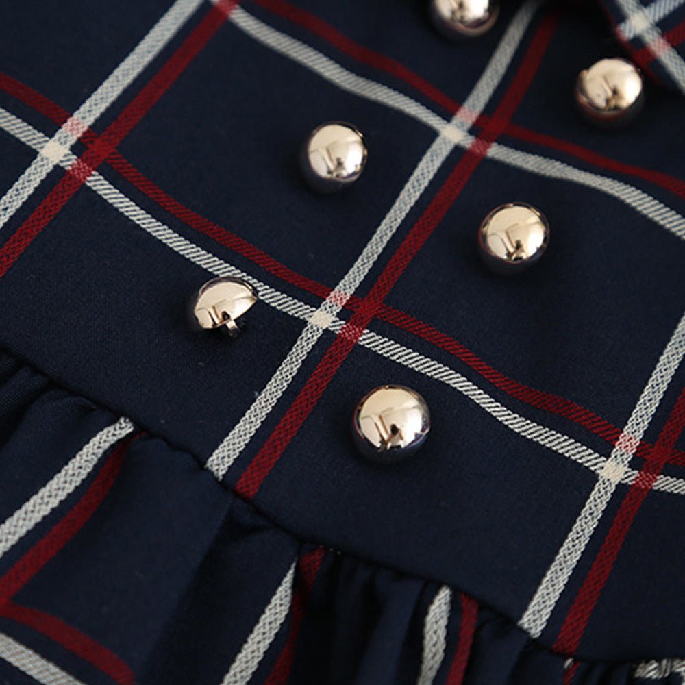 Girl long sleeve lapel plaid dress - Muhaab