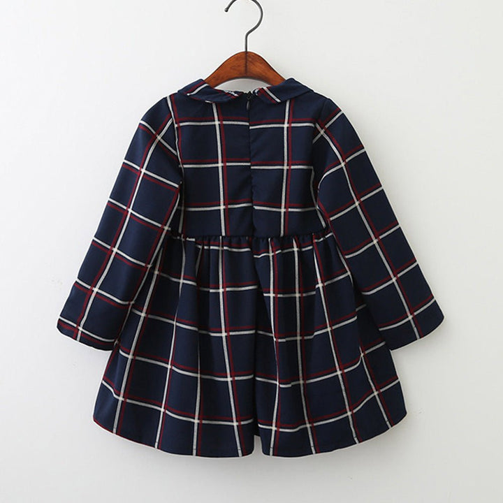 Girl long sleeve lapel plaid dress - Muhaab