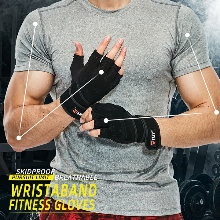 Gloves With Wrist Wrap Fitness Workout Wrist Wrap Men - Muhaab