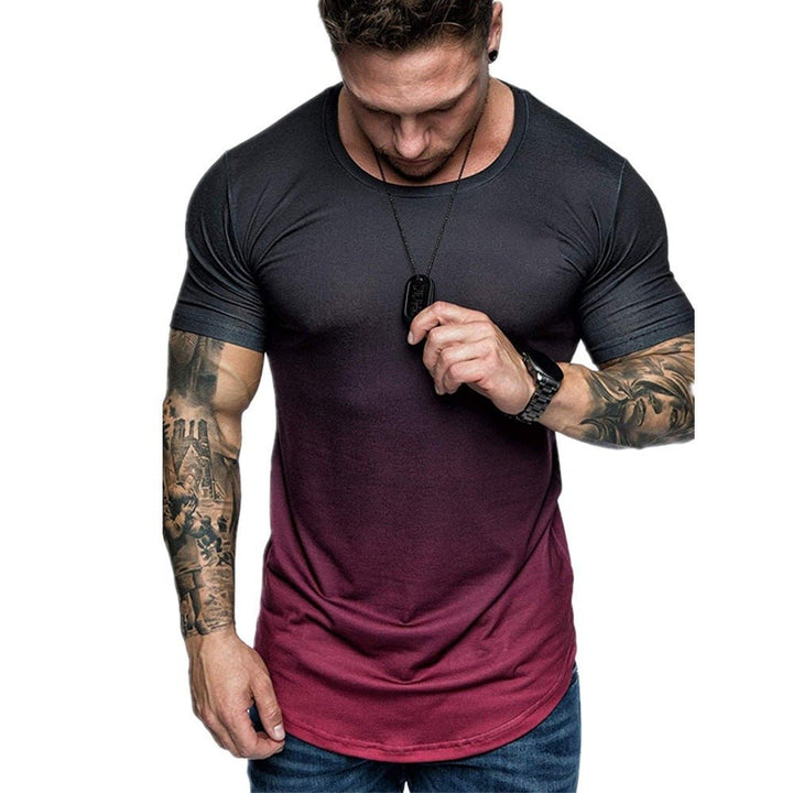 Gradient T-shirt Summer Round Neck Short Sleeve T-shirt Men - Muhaab