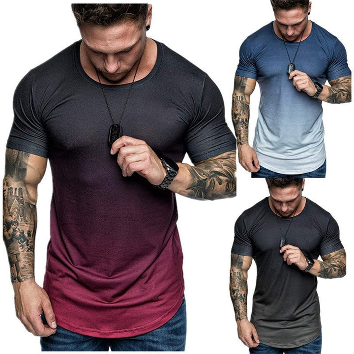 Gradient T-shirt Summer Round Neck Short Sleeve T-shirt Men - Muhaab