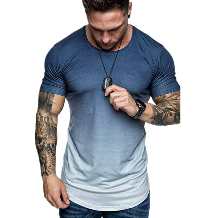 Gradient T-shirt Summer Round Neck Short Sleeve T-shirt Men - Muhaab