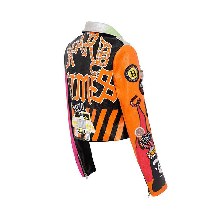 Graffiti Printed Motorcycle Leather Women - Muhaab