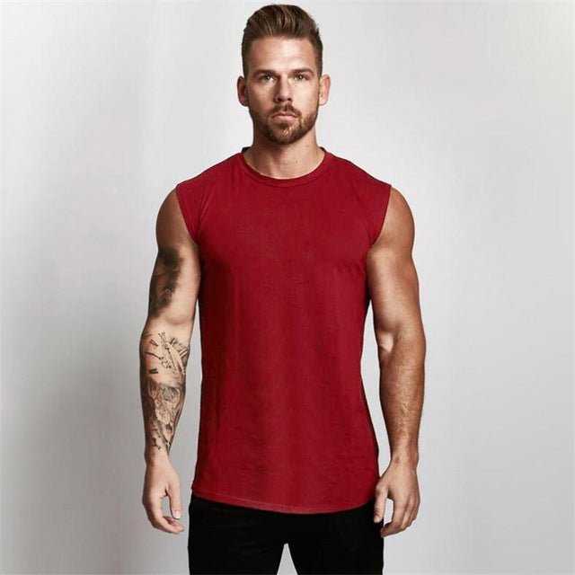 Gym Sleeveless Shirt Cotton Tank Top for Men Sportswear Vest - Muhaab