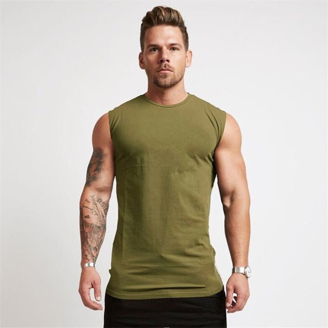 Gym Sleeveless Shirt Cotton Tank Top for Men Sportswear Vest - Muhaab