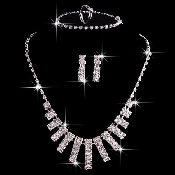 Hao Yue jewelry set, foreign trade explosion jewelry, bridal jewelry four sets, wedding match crystal jewelry set - Muhaab