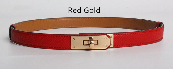 High Quality Women Real Leather 1.8cm Width Belts Golden - Muhaab