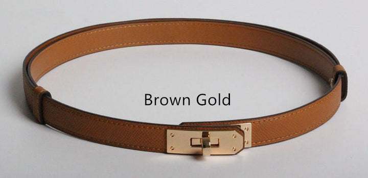 High Quality Women Real Leather 1.8cm Width Belts Golden - Muhaab