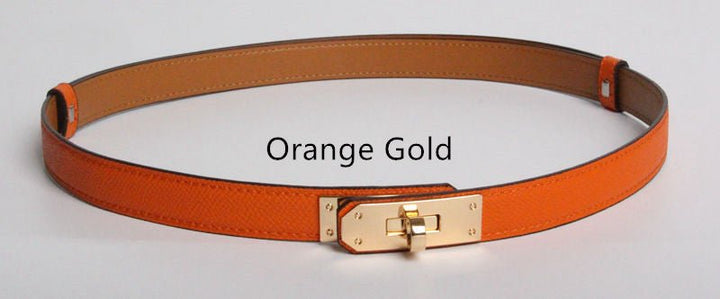 High Quality Women Real Leather 1.8cm Width Belts Golden - Muhaab