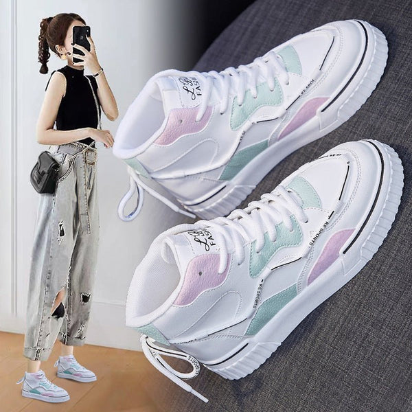 High Top White Shoes Women Flat Running Shoes Women - Muhaab