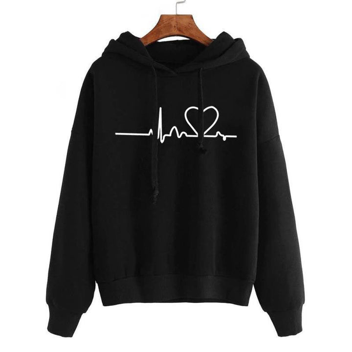 Hooded Sweatshirt Women's Long Sleeve Top Heartbeat - Muhaab