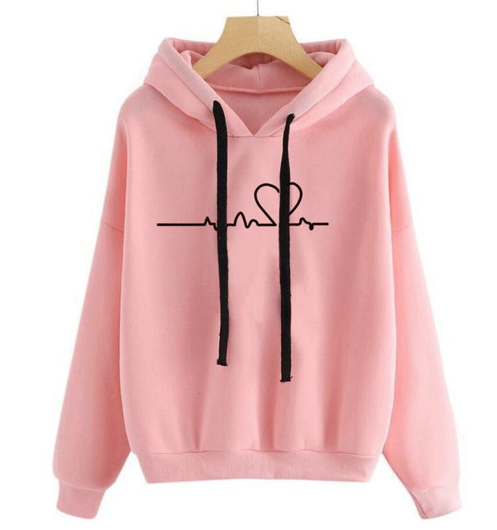 Hooded Sweatshirt Women's Long Sleeve Top Heartbeat - Muhaab