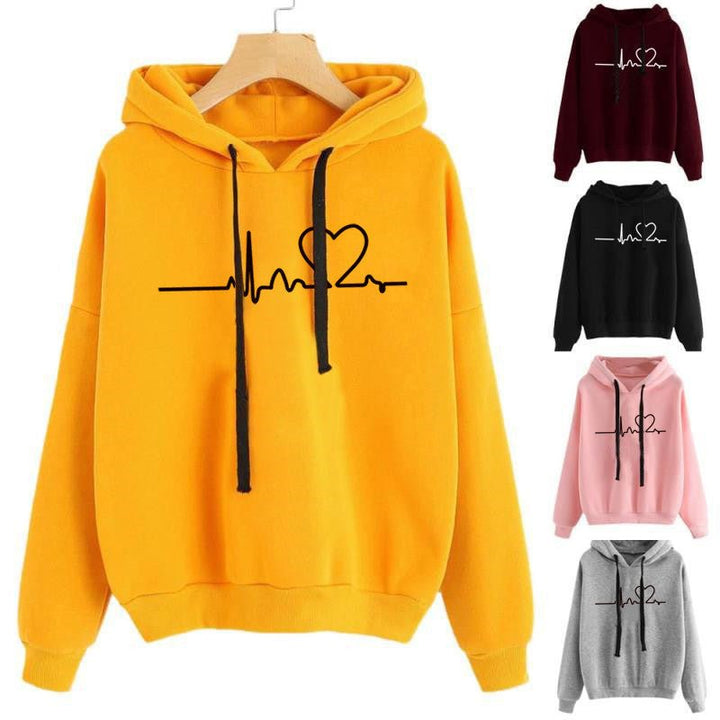 Hooded Sweatshirt Women's Long Sleeve Top Heartbeat - Muhaab